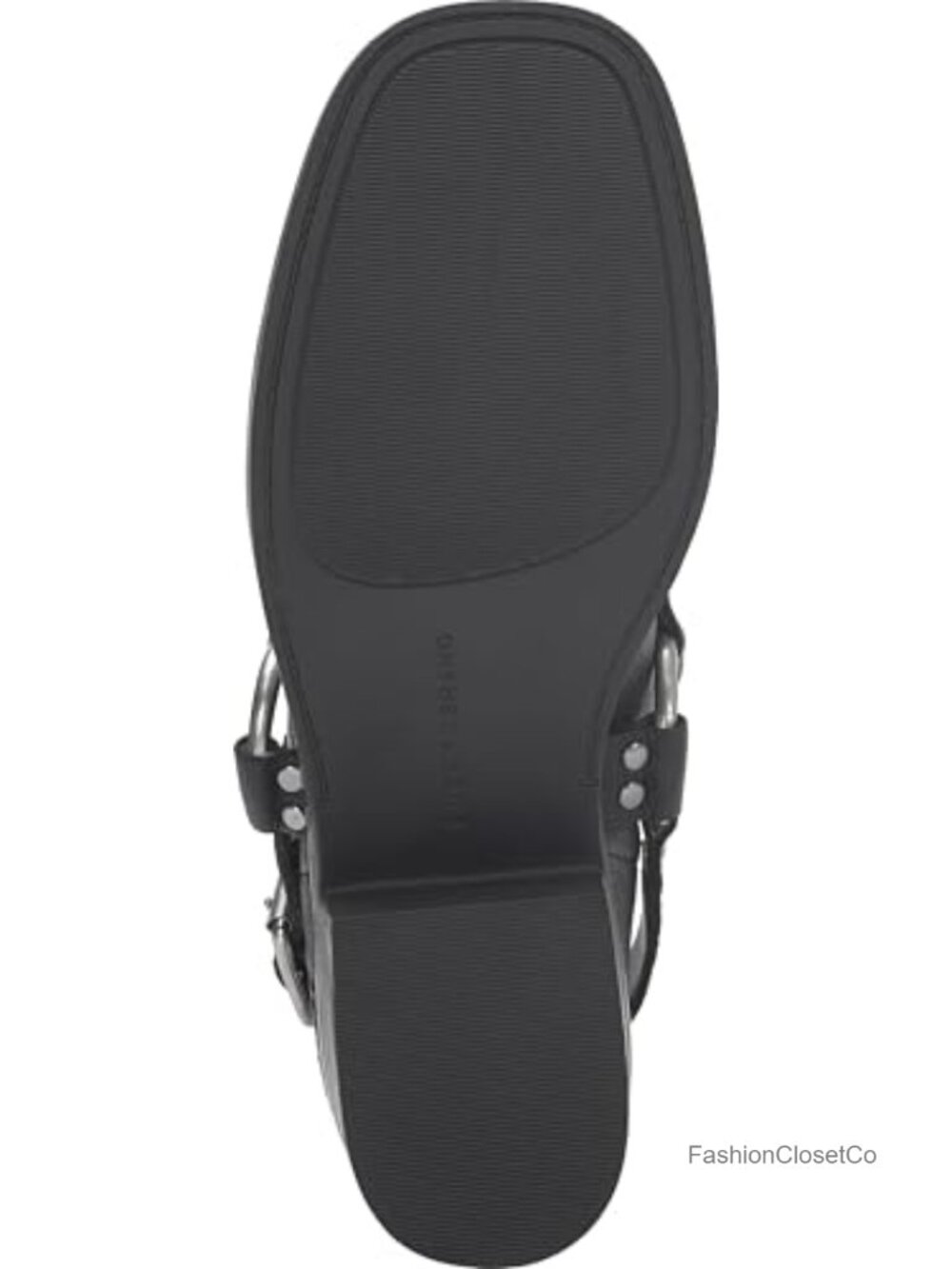 Square Toe Mule with Harness and Studding, Leather Upper, Stacked Block Heel - Picture 3 of 6